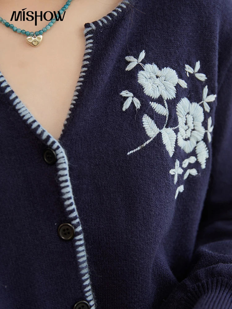 Mishow Dark Blue French Embroidered Cardigan MXE45Z1381