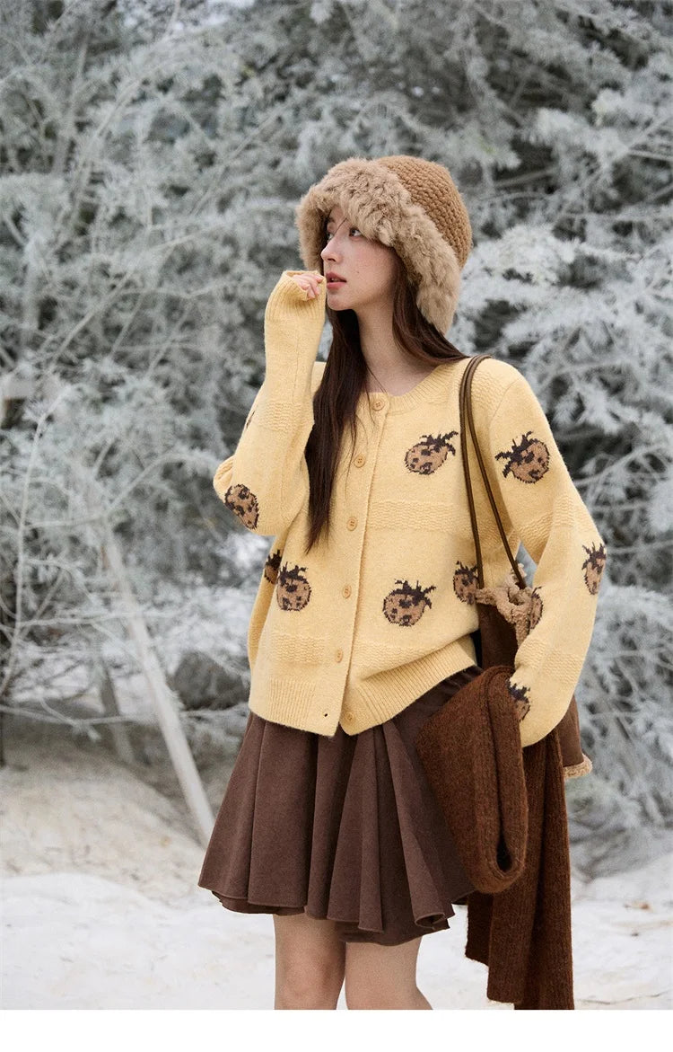 Mishow Funny Pineapple Jacquard Round Neck Cardigan MXE87Z2752