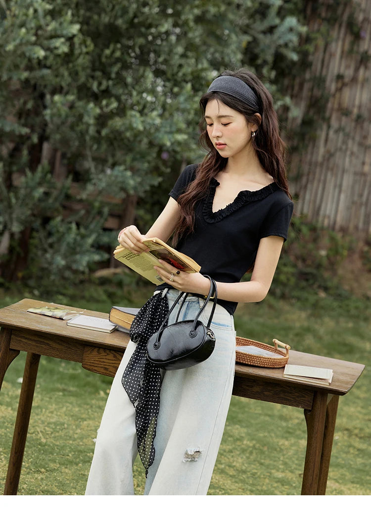 Mishow V-Neck Solid Straight Shoulder Tee MXE35T0562
