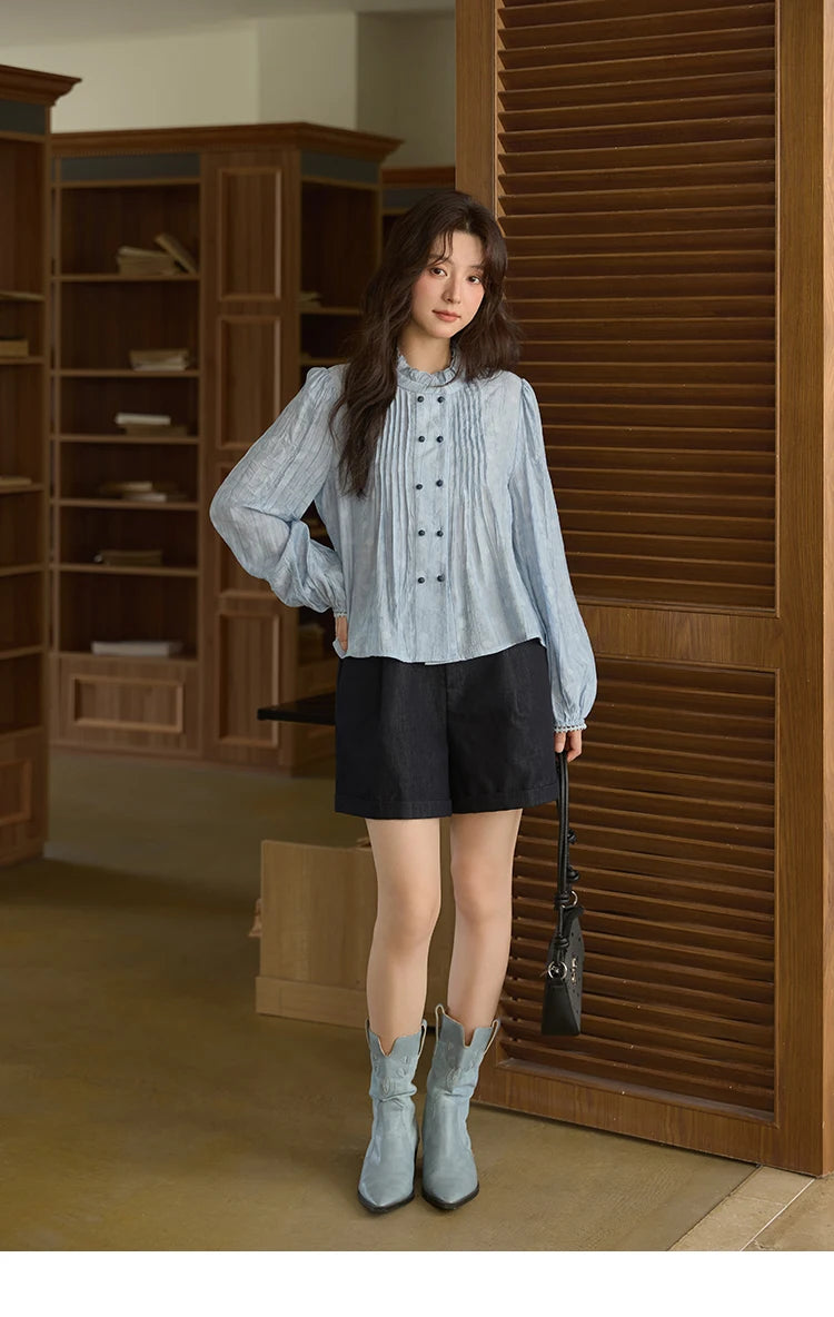 MISHOW Polka Dot Chiffon Shirt Stand Collar MXE41X1926