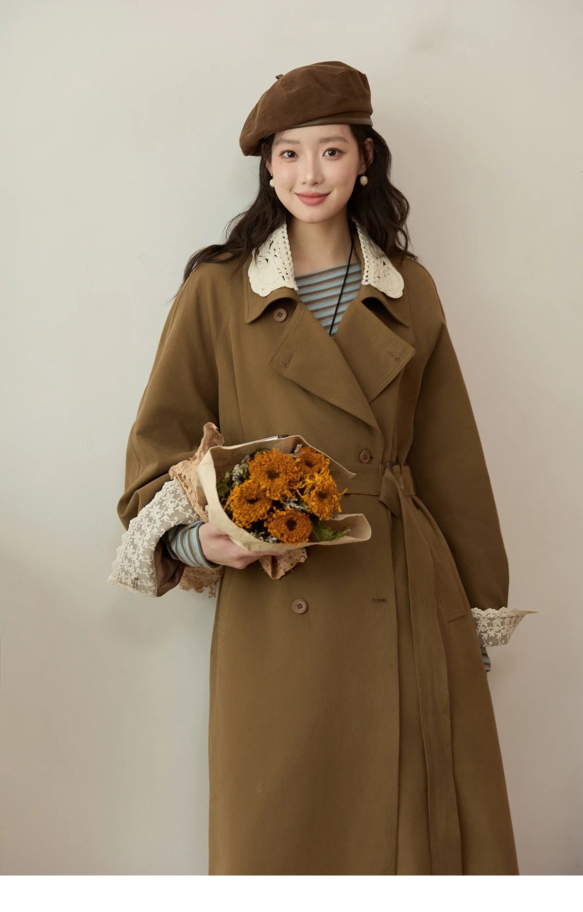 Mishow Light Khaki Lace Long Trench Coat MXE45W0830