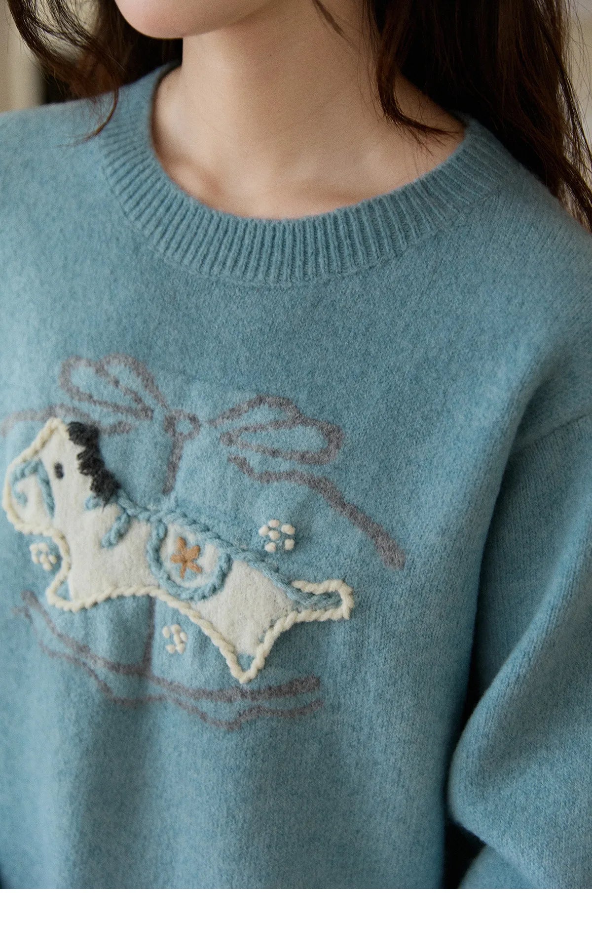 Mishow Handmade Embroidered Pony Jacquard Pullover MXE92Z2848