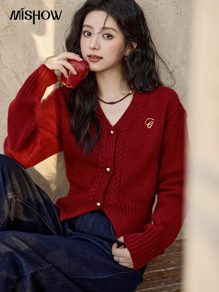 Mishow Elegant V-Neck Vintage Short Cardigan MXD48Z0848