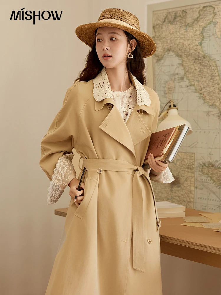 Mishow Light Khaki Lace Long Trench Coat MXE45W0830