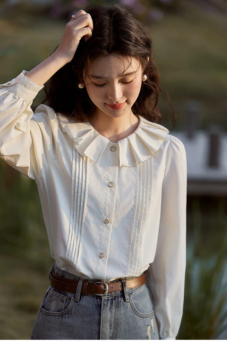 MISHOW Tucker Pleats Doll Neck Shirt Ruffled O Neck MXE12C0401