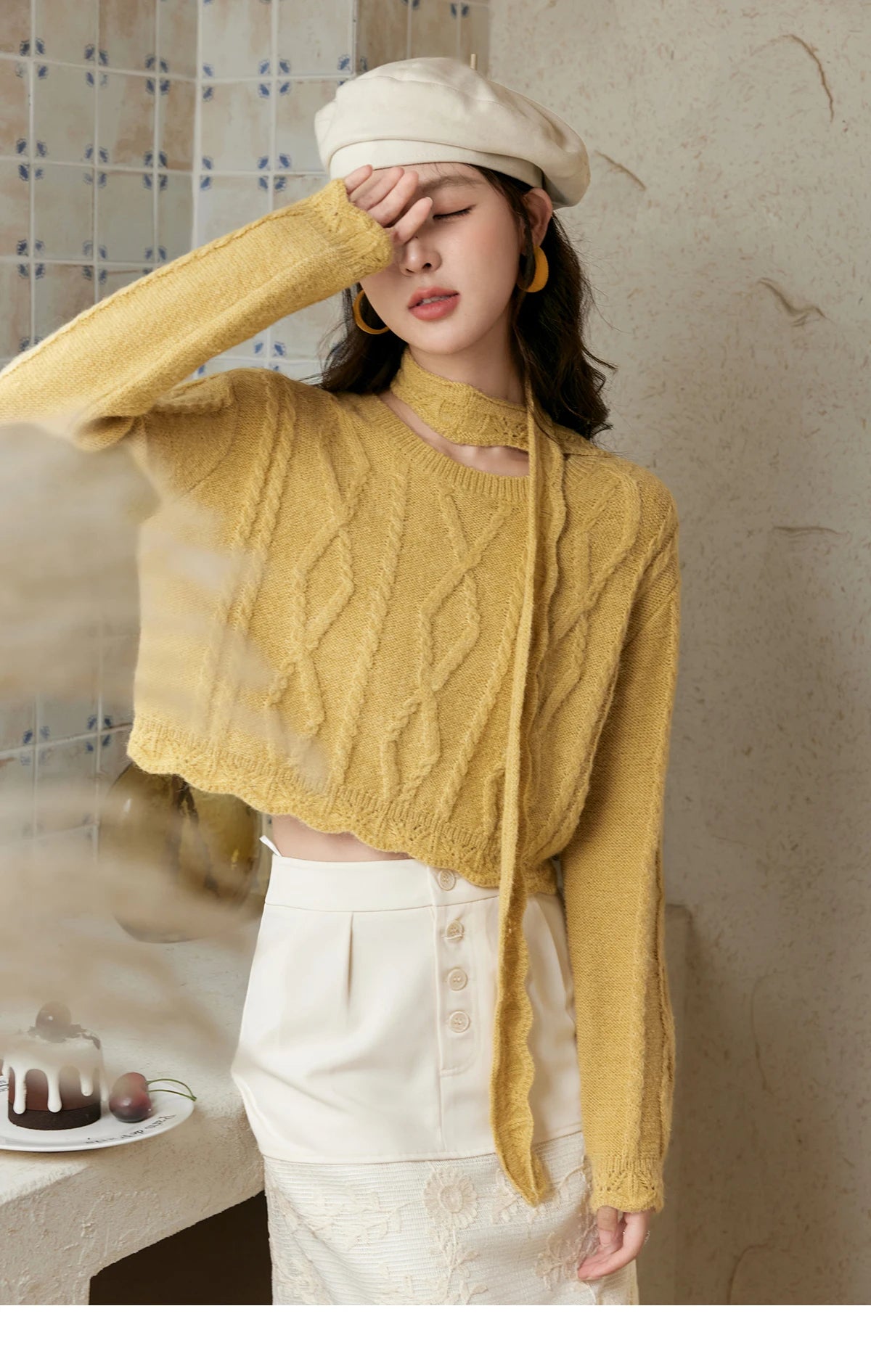 MISHOW Romantic Lace Wave Knit Sweater with Belt MPD42Z0736