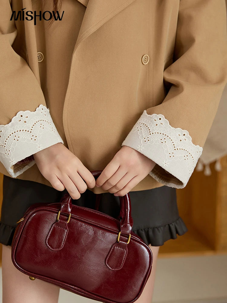 Mishow Khaki Ruffled Cuff Lace Short Trench MXE45W0831