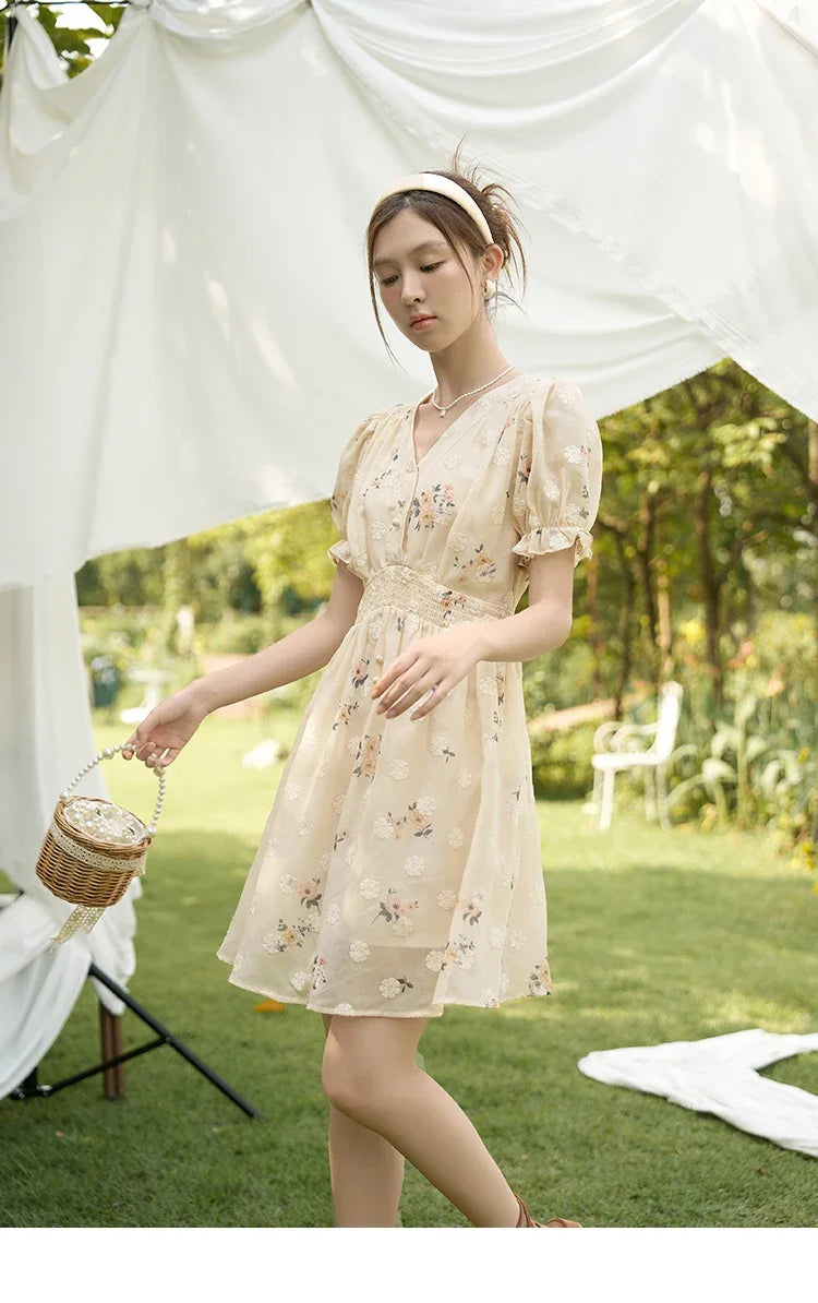 Mishow French Floral Embroidered Petal Sleeve Dress MXC38L1424