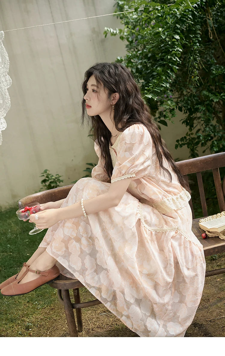 MISHOW French Embroidered Lace Bubble Sleeve Top & Elastic Waist Skirt Set MXD23X1428