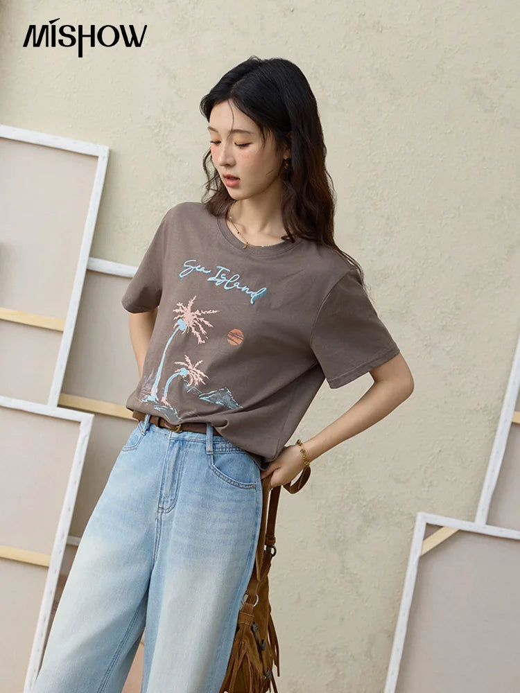 Mishow Cartoon Print Tassel Detail Tee MXE31T0533