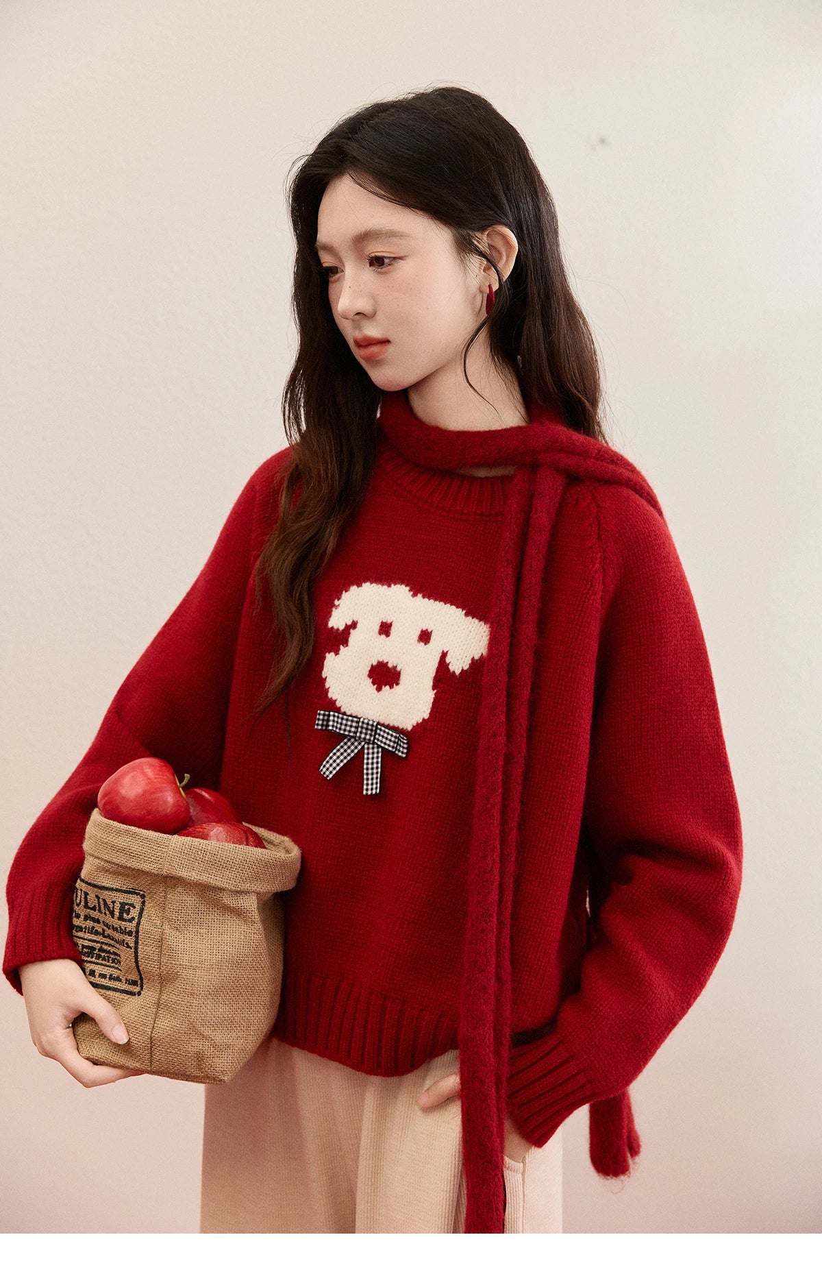 Mishow Red Puppy Jacquard Crew Neck Sweater MXE93Z2932