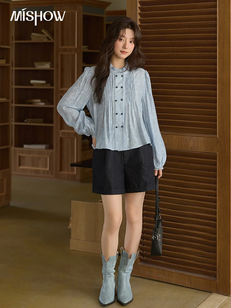 MISHOW Polka Dot Chiffon Shirt Stand Collar MXE41X1926
