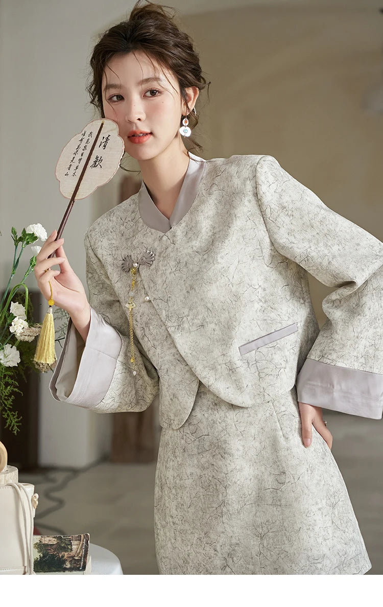 Mishow Chinese Stand Collar Jacket & A-Line Skirt Set MXD15W0373
