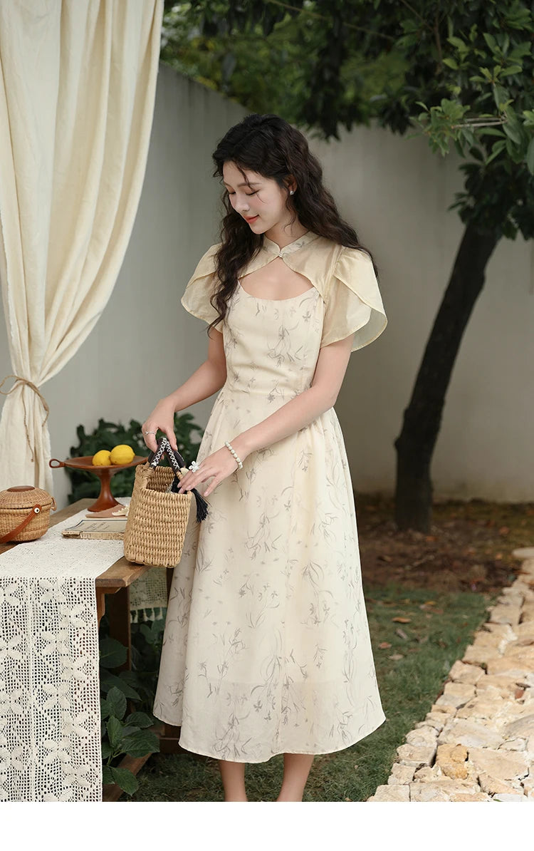 Mishow Cheongsam Floral Hollow Out Chiffon Dress MXD23L1799