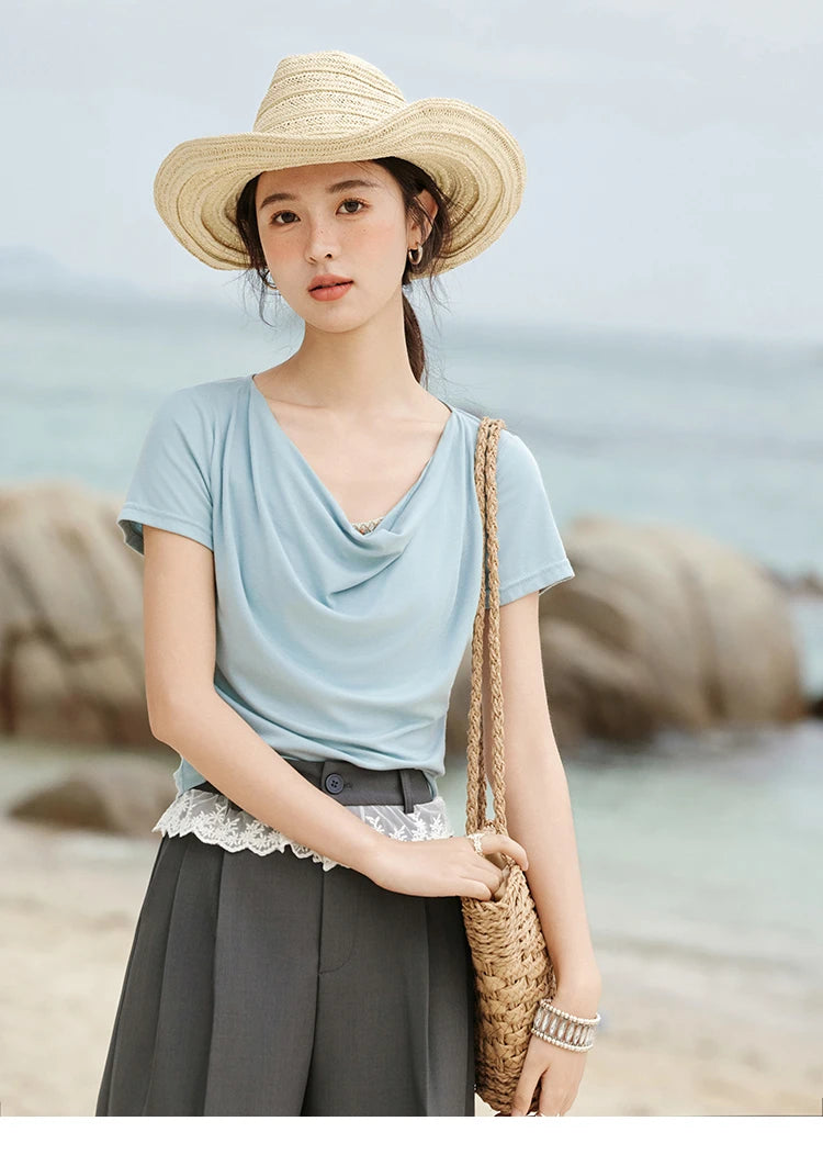 Mishow Swing Collar Shell Ribbon Tee MXE33T0524