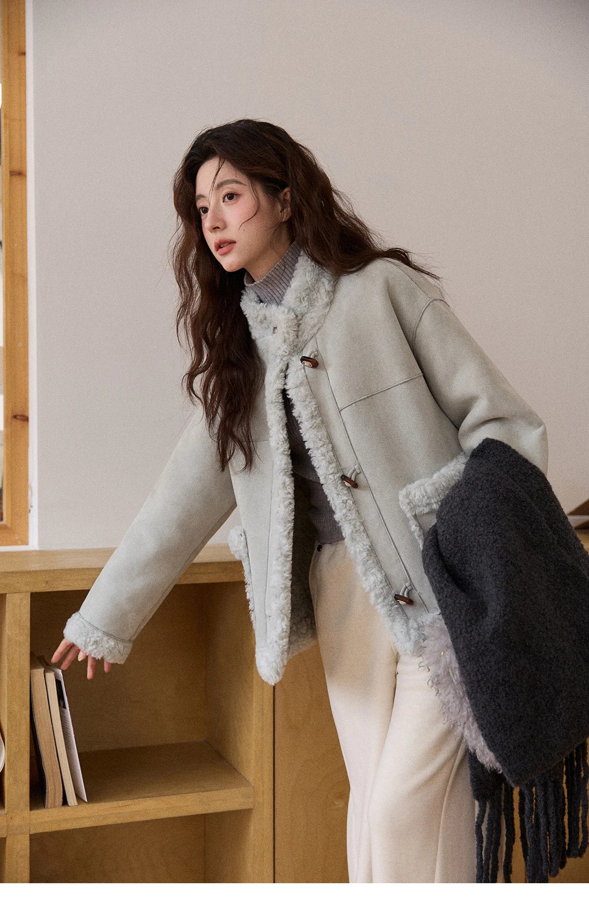 MISHOW Suede Composite Fur Jacket Stand-Up Collar Windproof MXE87W0941
