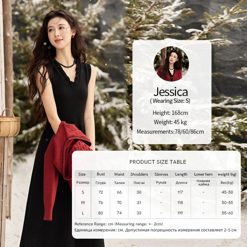 Mishow Red Knitted Cardigan & V-Neck Midi Dress Set MXD58L2085