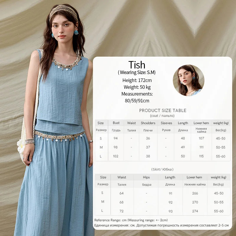 Mishow Sheel Ribbon Round Neck Top & High Waist Skirt Set MXE32T0556