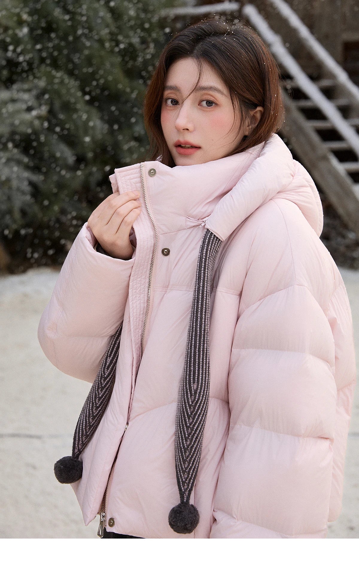 Mishow Pom-Pom Hooded Sweet Down Jacket MXE92Y0088