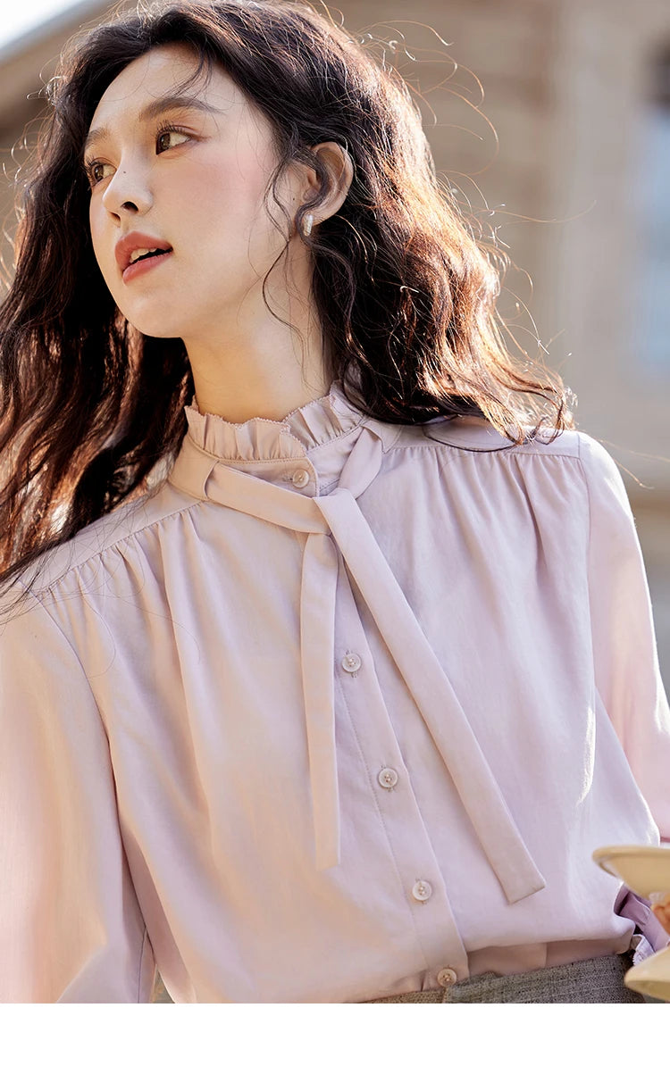 MISHOW French Ribbon Stringy Selvedge Neck Shirt Lyocell MXE13C0383