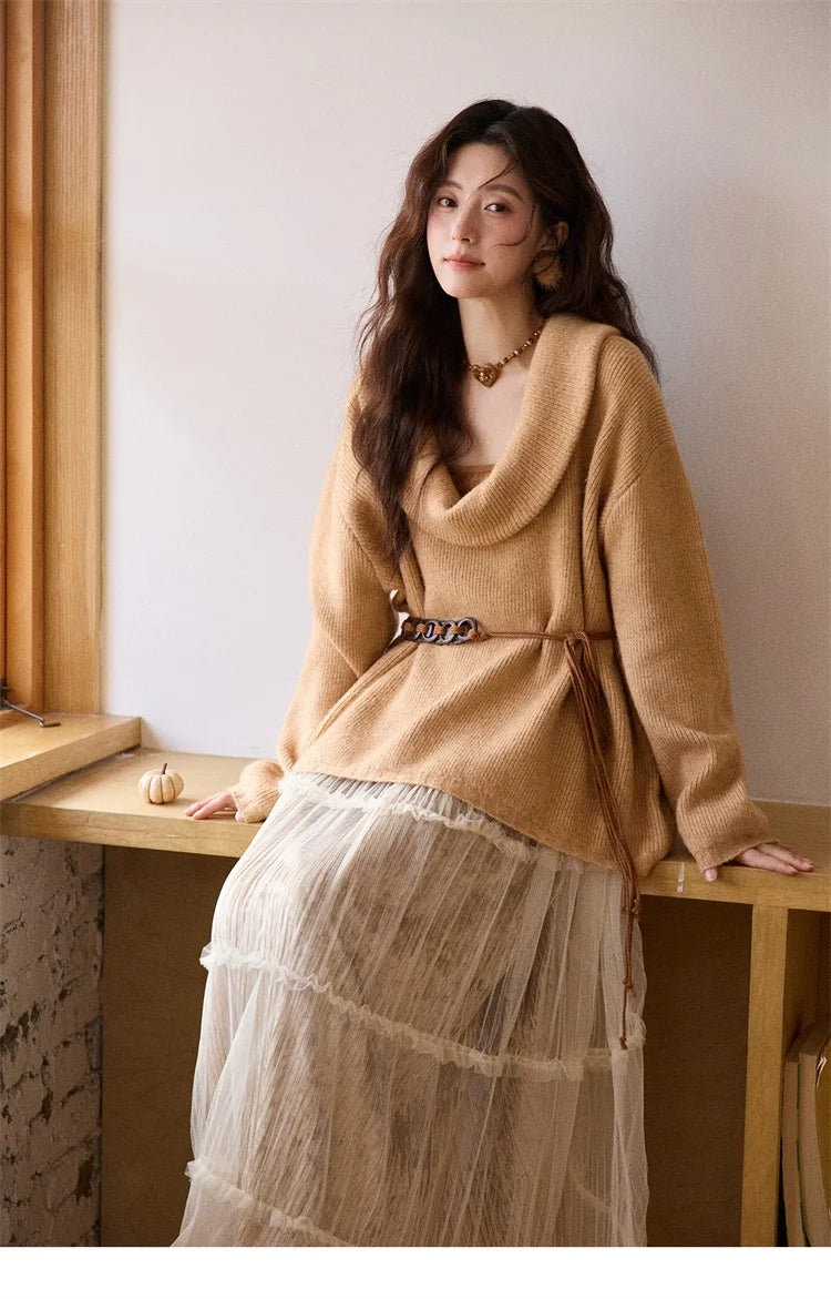 Mishow Orange French Style Sweater with Vest & Belt Set MXE86T1437