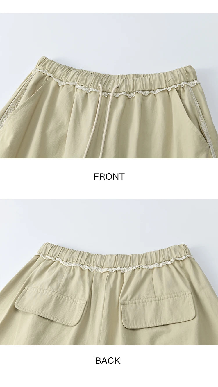 MISHOW Apricot Cargo Pants Lace Patchwork Drawstring Elastic MXE33K0935