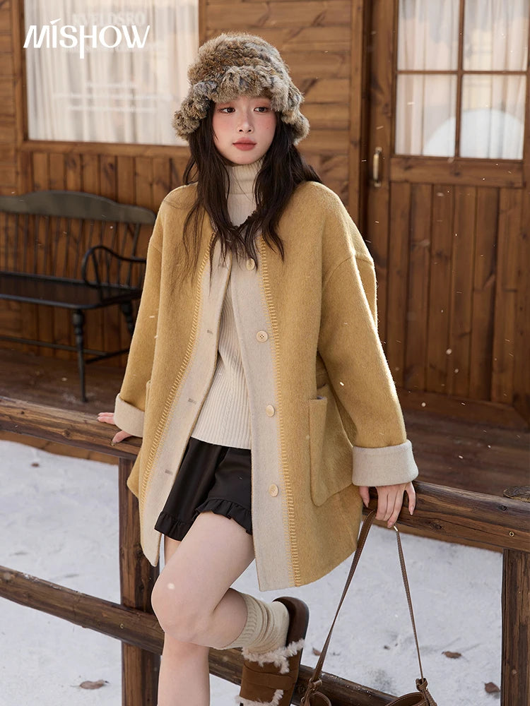 Mishow Yellow Double-Faced Contrast Color Wool Coat MXE51W0915