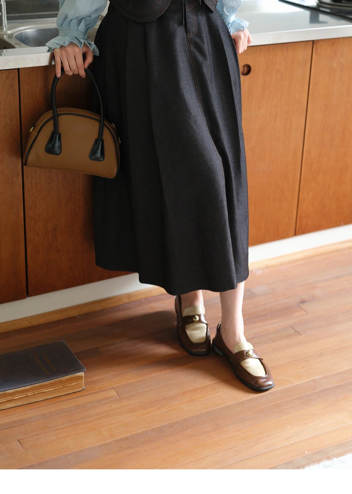 MISHOW High Waist Pleated Umbrella Denim Skirt A-LINE MXE41B2372