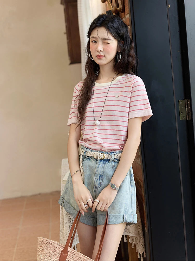Mishow Retro Light Blue Washed Wide Leg Denim Shorts MXE35K0944
