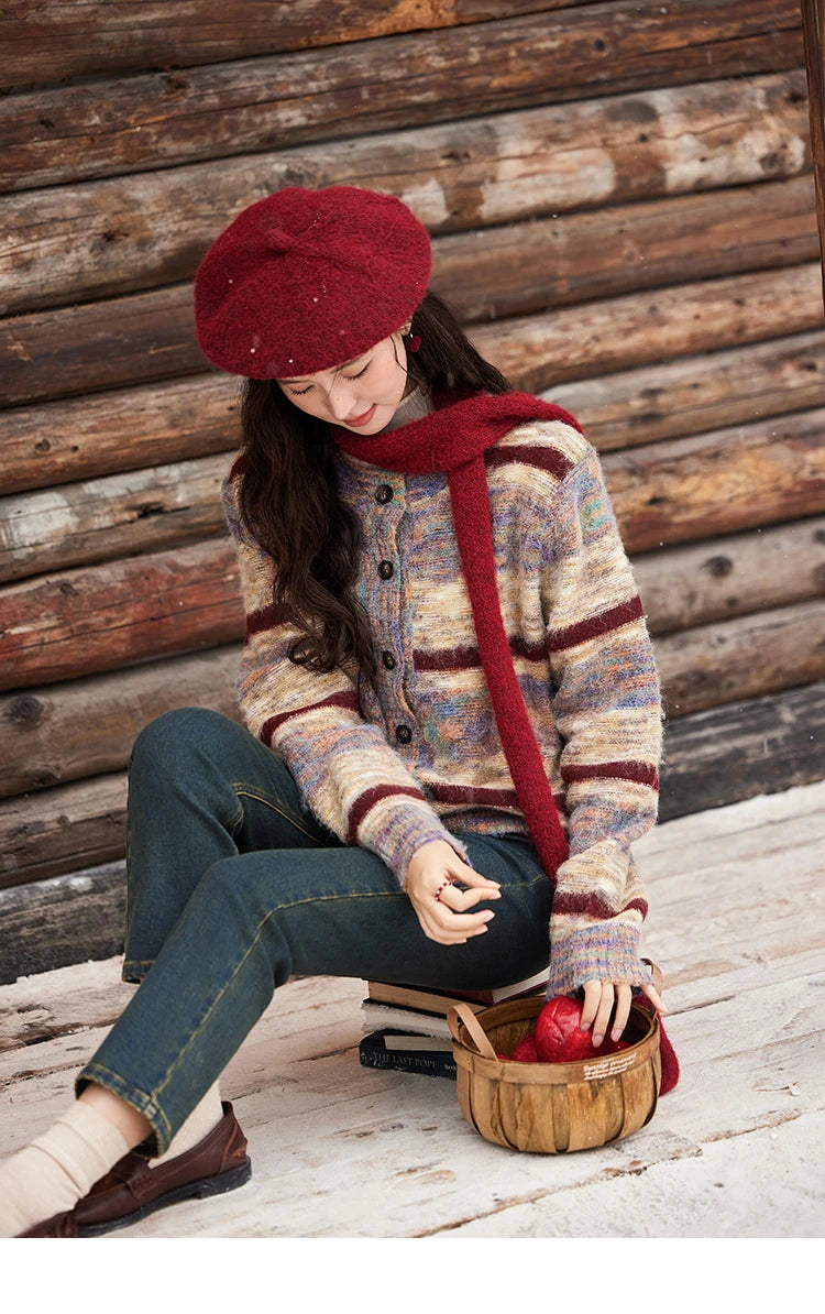 Mishow Striped Contrast Color O-Neck Cardigan MXD59Z1061