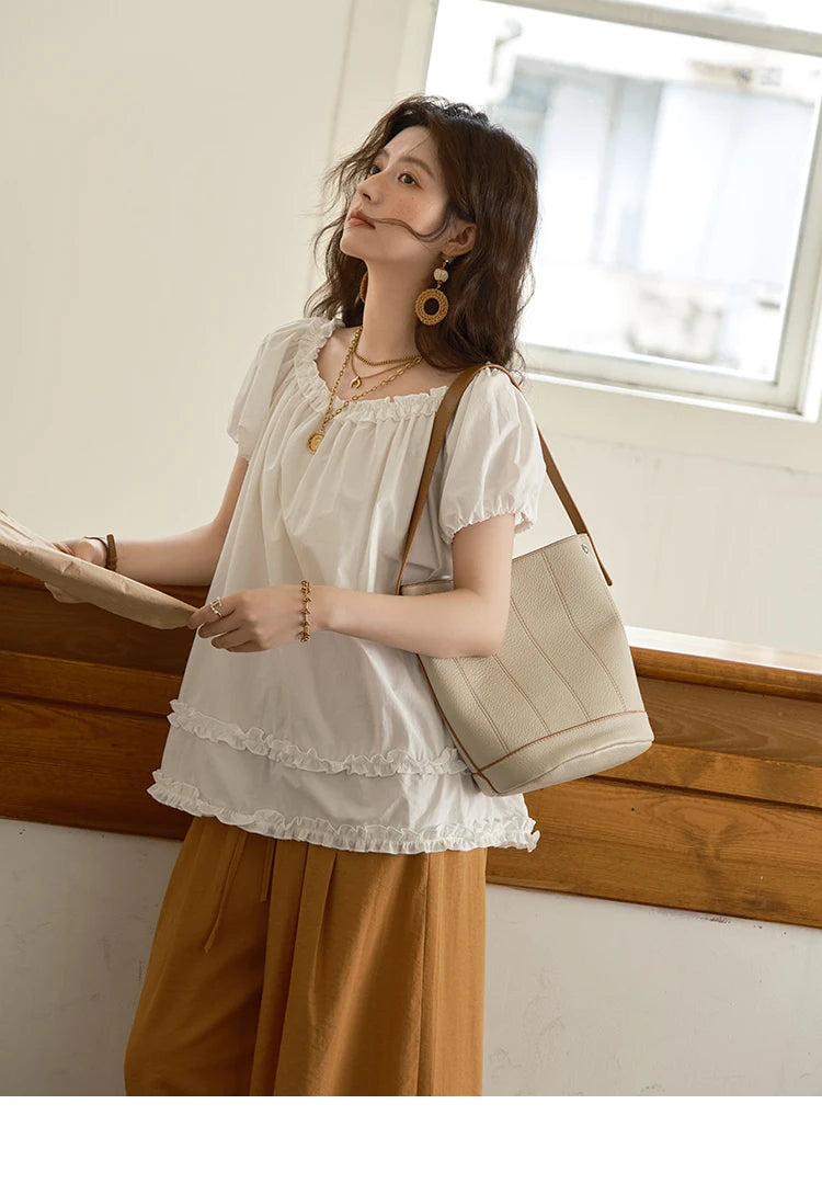 MISHOW Puff Sleeve Blouse Edible Tree Fungus Spliced MXE39X1929