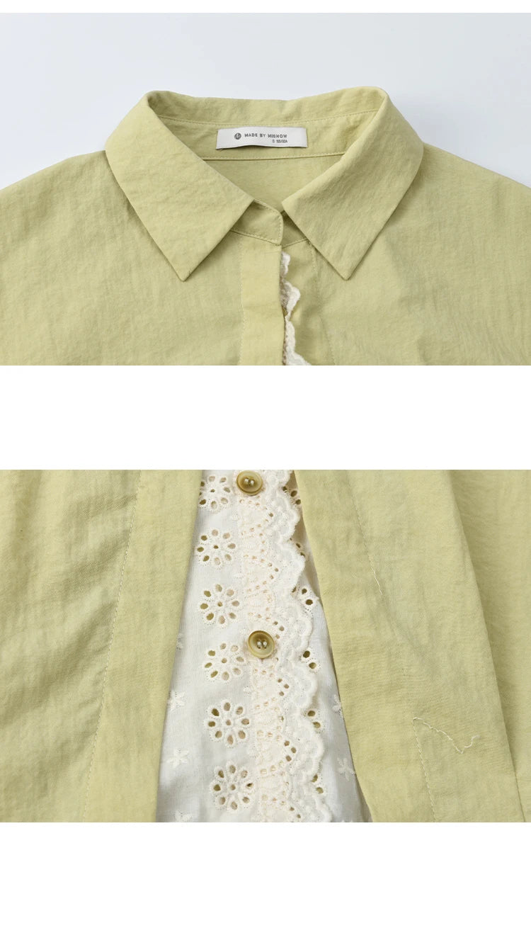 MISHOW Green Fake Two Piece Shirt Lace Patchwork Lapel MXE41C2348
