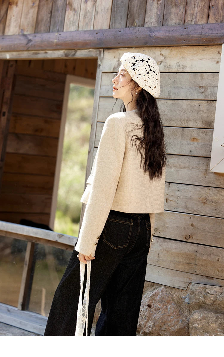 MISHOW Xiaoxiangfeng Long Sleeve Jacket Button Short Coat MXE11W0713
