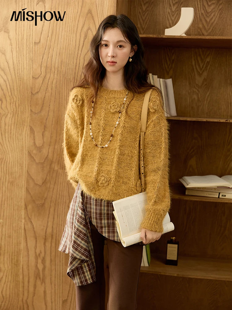 Mishow Retro Yellow 3D Rose Embroidery Pullover MXE47Z2563
