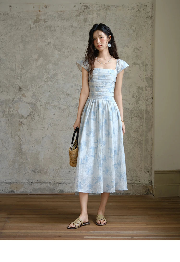 Mishow Square Neck Flying Sleeve Print Dress MXE35L2274