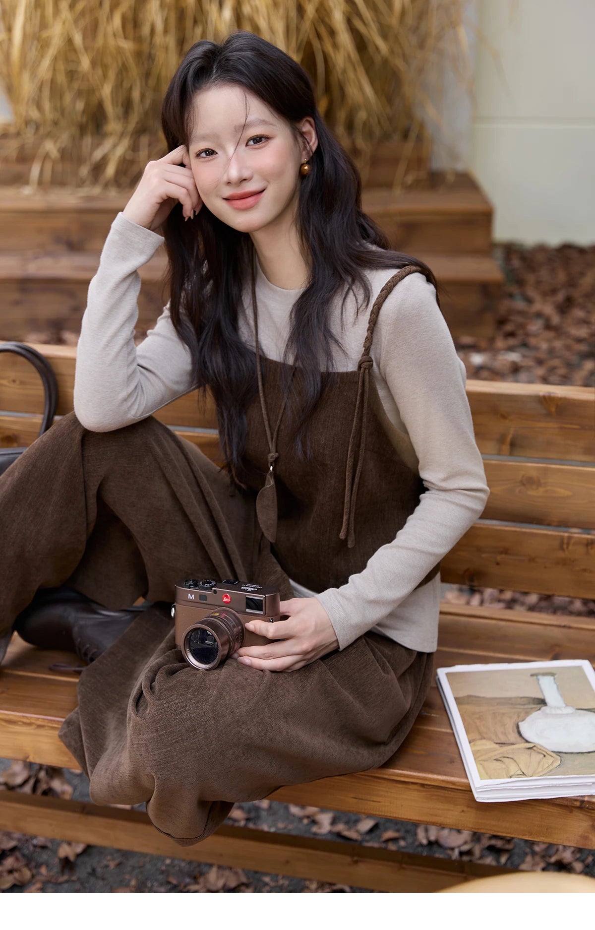 Mishow Brown Vest & Gray Top & Wide Leg Pants 3-Piece Set MXE49T1422