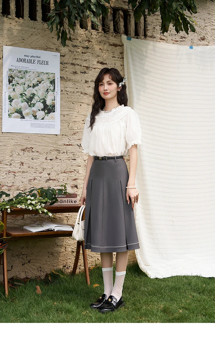 MISHOW French Cotton Bubble Sleeve Blouse Lace Collar MXD23X1500