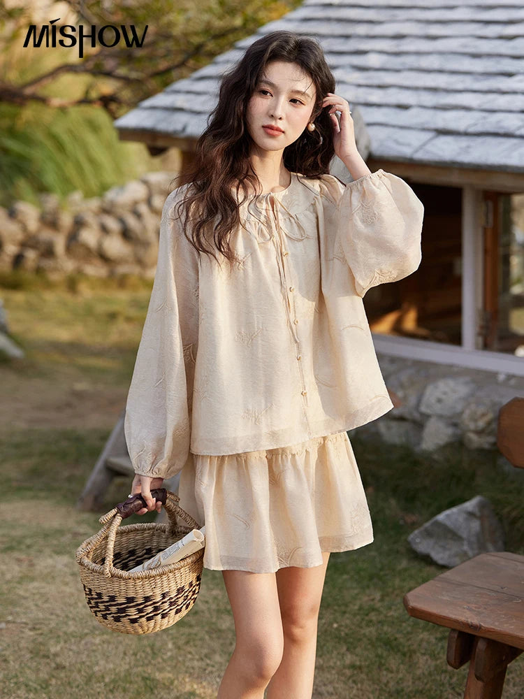 Mishow Iris Embroidery Blouse & Elastic Waist Skirt Set MXE13T0454