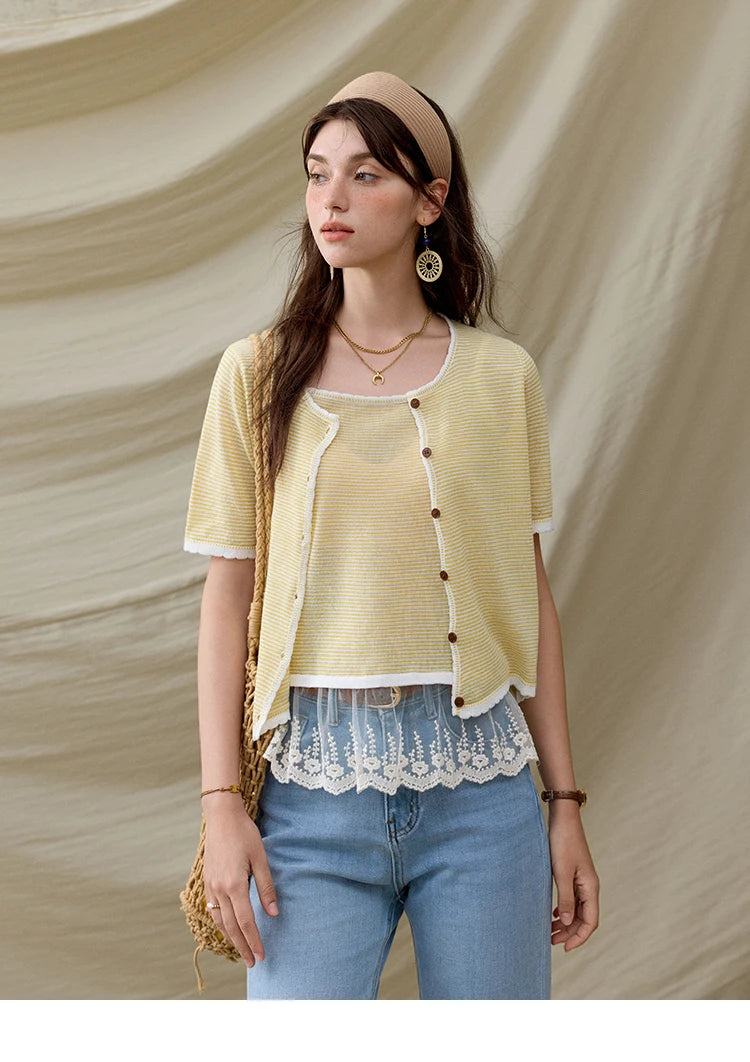 Mishow Short Sleeve Lace Cardigan & Camisole Set MXE33T0582
