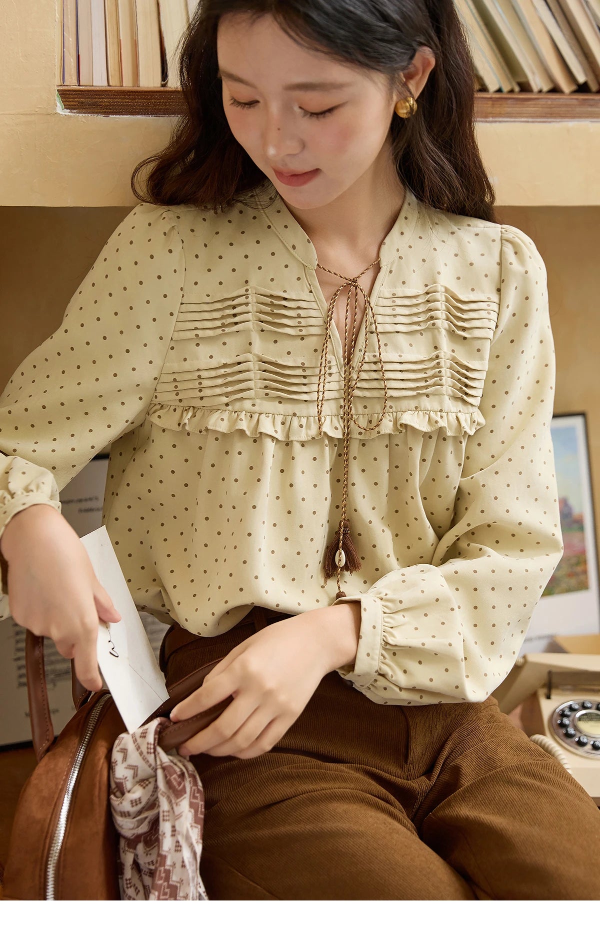 MISHOW Polka Dot Ruffled Shirt Tie Tassel Round Neck MXE45X2477