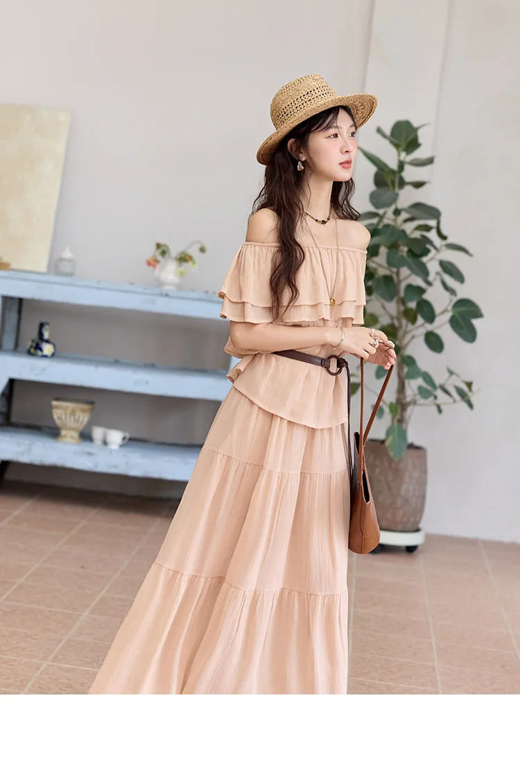 Mishow Lotus Leaf Edge Off Shoulder Top & Elastic Skirt Set MXE36T0637