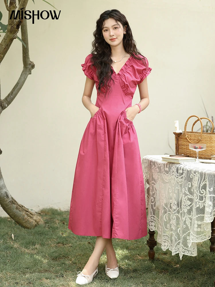 Mishow 100% Cotton V-Neck Pocket Dress MXD29L1934