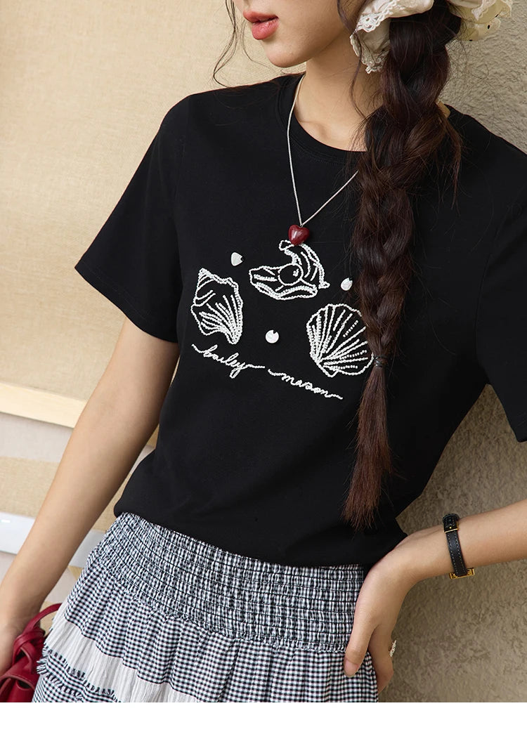 Mishow Shell Embroidered Round Neck Tee MXE34T0570