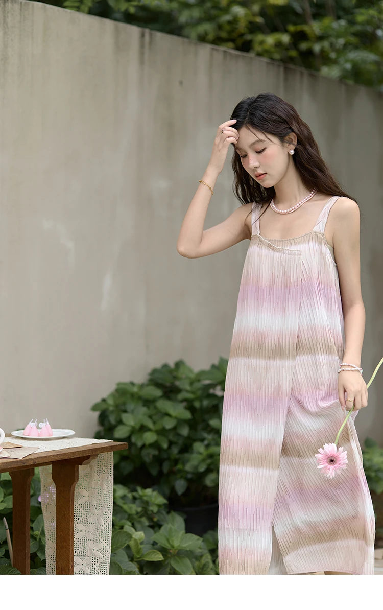 Mishow Pink Striped Sleeveless Irregular Front Dress MXD29L1930