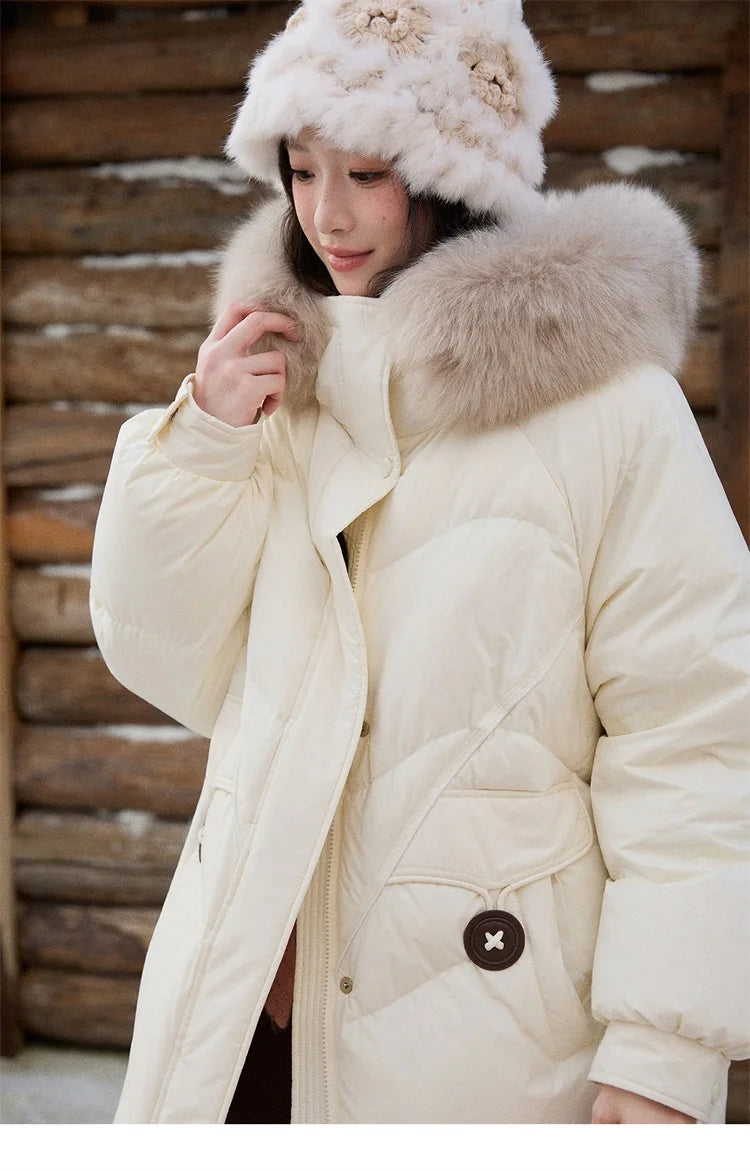 Mishow Fox Fur Collar 90% White Duck Down Jacket MXE51Y0082