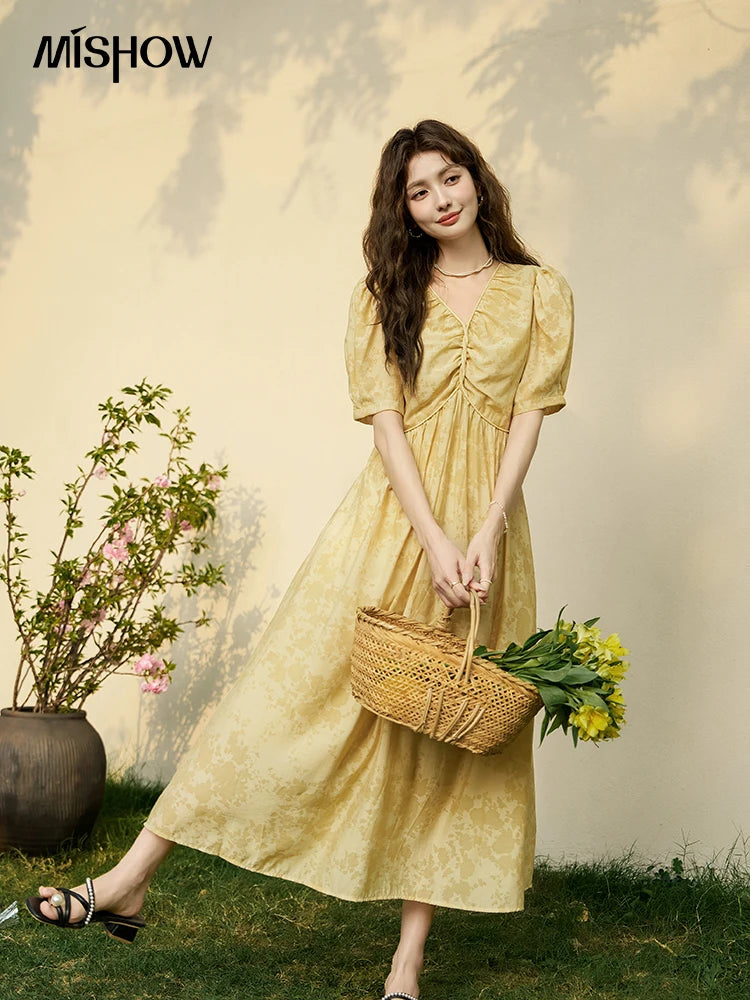 MISHOW French Chiffon Floral Puff Sleeve Dress MXD23L1878
