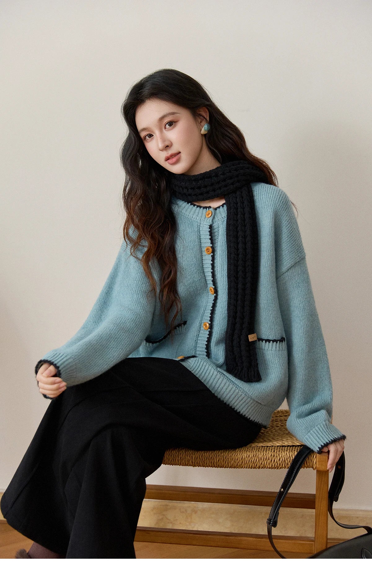 Mishow Yellow Color Collision Edge Pocket Cardigan MXE94Z2973