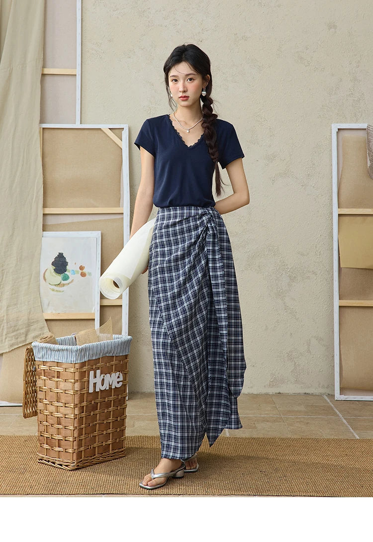 Mishow V-Neck Lace Spliced Office Tee MXE36T0644