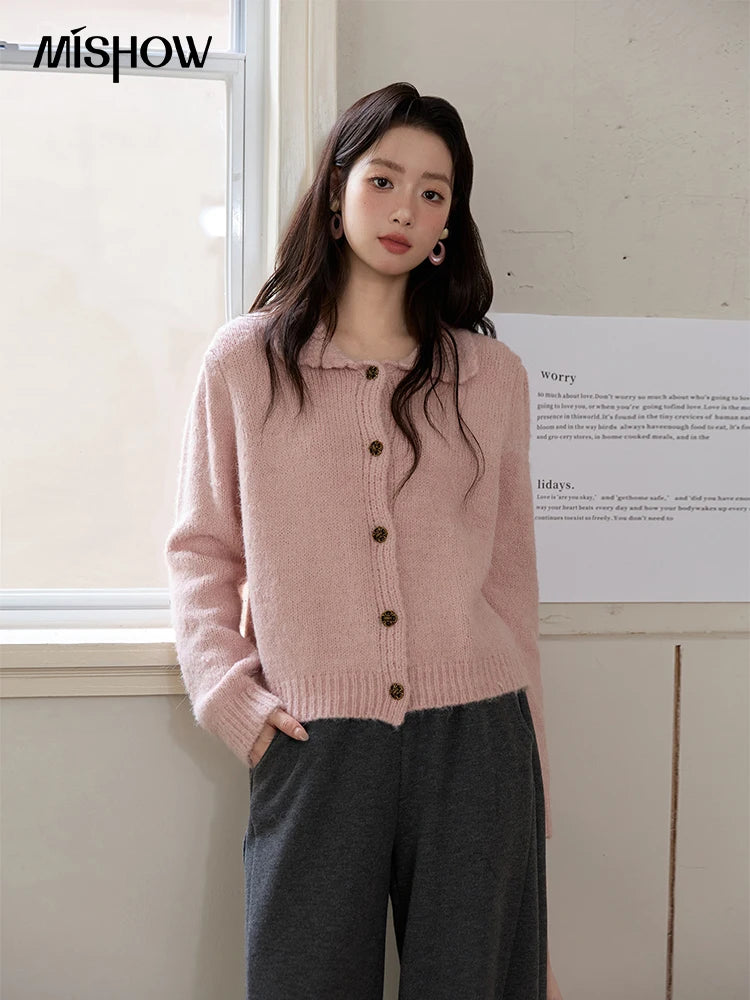 Mishow Pink French Turn-Down Collar Cardigan MXE48Z2569