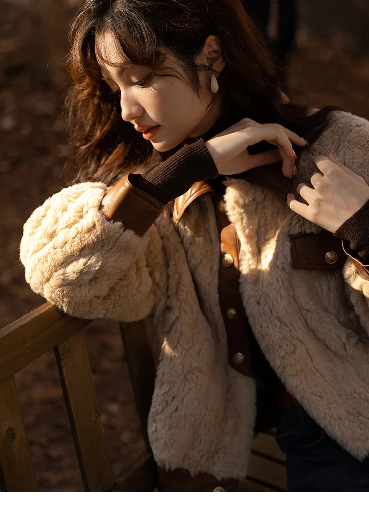 Mishow Lamb Wool Leather Trim Coat MXB43W0490